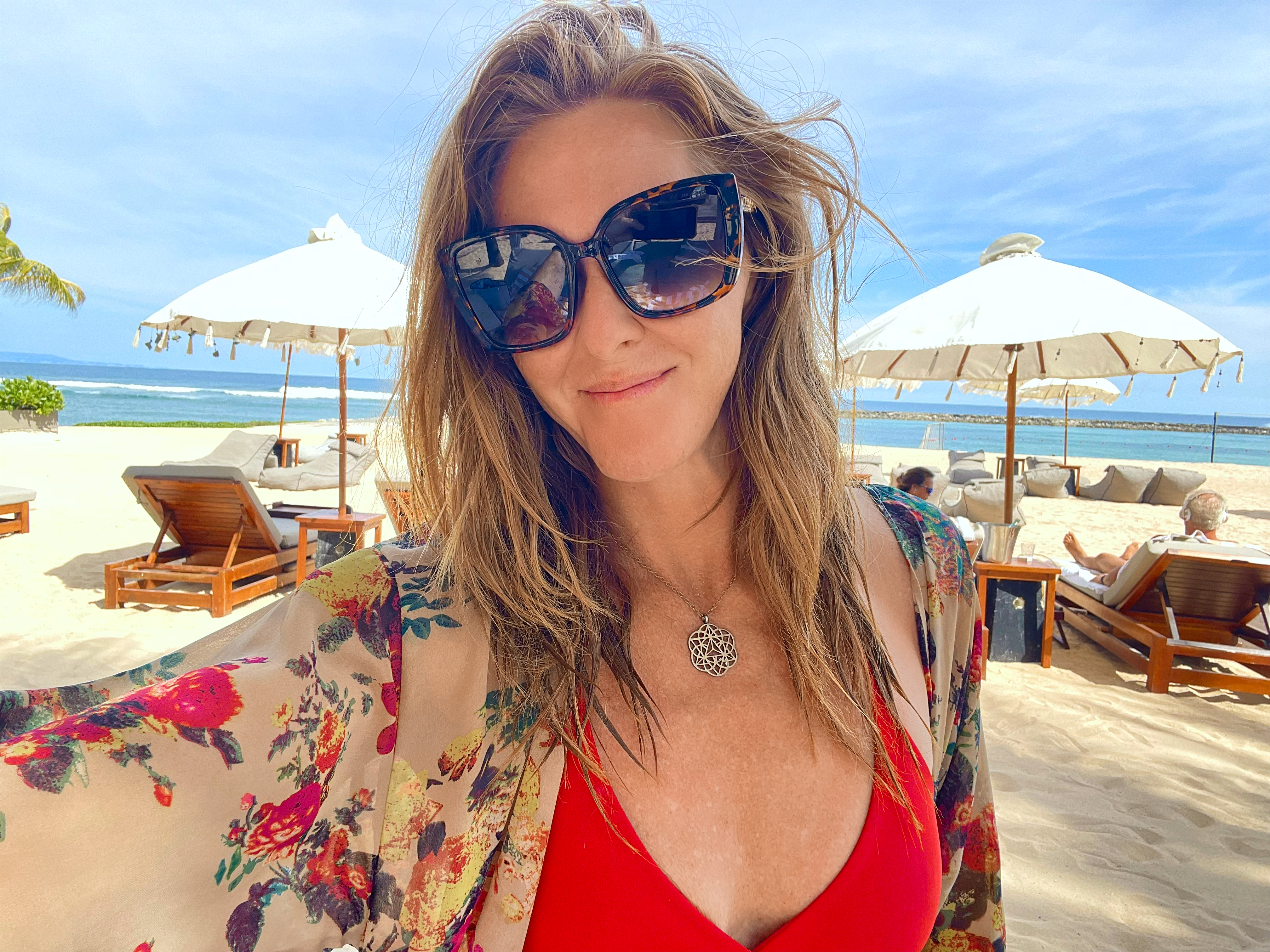 SunDari wearing the Activator Key — Bali beach
